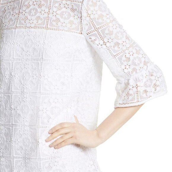 Kate Spade Mini Lace Shift Dress 00 White Ruffled Flounced Hem Floral Lace Lined - Picture 14 of 14